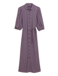 Geometric Print Collared Midi Shirt Dress