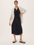 Polka Dot Lace Insert Belted Midi Dress