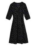 Polka Dot Lace Insert Belted Midi Dress