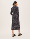 Printed Collared Midi Wrap Dress
