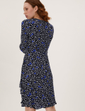 Floral V-Neck Knee Length Wrap Dress