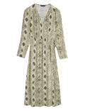 Snake Print V-Neck Midi Wrap Dress