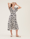 Floral Short Sleeve Midi Wrap Dress