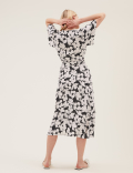 Floral Short Sleeve Midi Wrap Dress