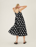 Linen Rich Polka Dot V-Neck Slip Dress