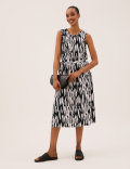 Jersey Animal Print Midi Waisted Dress