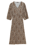 Jersey Plisse Animal Print Midi Dress
