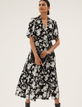 Floral V-Neck Angel Sleeve Midi Wrap Dress