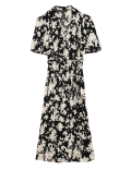 Floral V-Neck Angel Sleeve Midi Wrap Dress