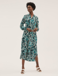 Animal Print Tie Front Midaxi Shirt Dress