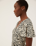 Jersey Animal Print V-Neck Midi Wrap Dress