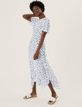 Polka Dot Asymmetric Midi Tea Dress