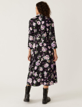 Satin Floral Button Detail Midi Dress