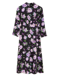 Satin Floral Button Detail Midi Dress