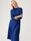 Satin Round Neck Midi Tea Dress