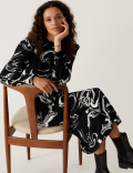 Marble Print Round Neck Midi Column Dress