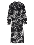Marble Print Round Neck Midi Column Dress