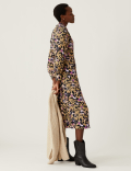 Animal Print Round Neck Midi Column Dress