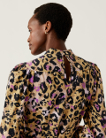 Animal Print Round Neck Midi Column Dress