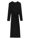 Jersey Ribbed Round Neck Midi Column Dress