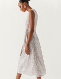Sequin Round Neck Tie Front Midi Tea Dress