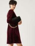 Velvet Studded Knee Length Wrap Dress