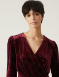 Velvet Studded Knee Length Wrap Dress