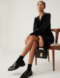 Velvet Studded Knee Length Wrap Dress