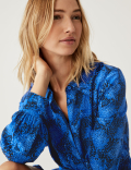 Snake Print Belted Knee Length Shirt Dress