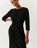 Jersey Tinsel Belted Midi Shift Dress