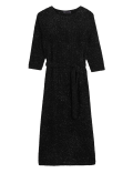 Jersey Tinsel Belted Midi Shift Dress