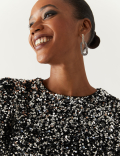 Sequin Round Neck Knee Length Tea Dress
