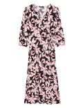 Floral V-Neck Tie Waist Midi Tea Dress