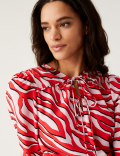 Zebra Print Tie Neck Midaxi Waisted Dress