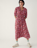 Floral Tie Neck Midi Waisted Dress