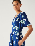 Floral Tie Detail Short Sleeve Jumpsuit
