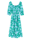 Floral Square Neck Midi Smock Dress