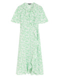 Linen Rich Floral V-Neck Midi Wrap Dress