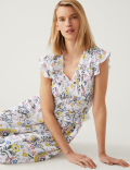 Floral V-Neck Shirred Midi Waisted Dress