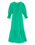 Pure Cotton Broderie Midi Waisted Dress