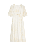 Embroidered V-Neck Midi Tea Dress