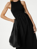 Jersey Round Neck Midi Waisted Dress