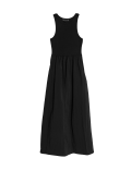 Jersey Round Neck Midi Waisted Dress