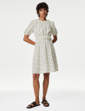 Polka Dot Textured Mini Smock Dress