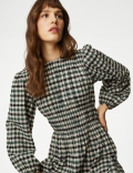 Cotton Blend Checked Midaxi Waisted Dress
