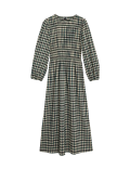Cotton Blend Checked Midaxi Waisted Dress