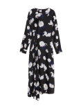 Satin Floral Round Neck Midi A-Line Dress