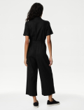Linen Blend Belted Utility Jumpsuit