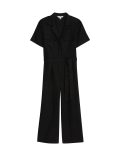 Linen Blend Belted Utility Jumpsuit