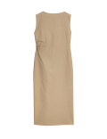 Linen Rich Ruched Midaxi Bodycon Dress